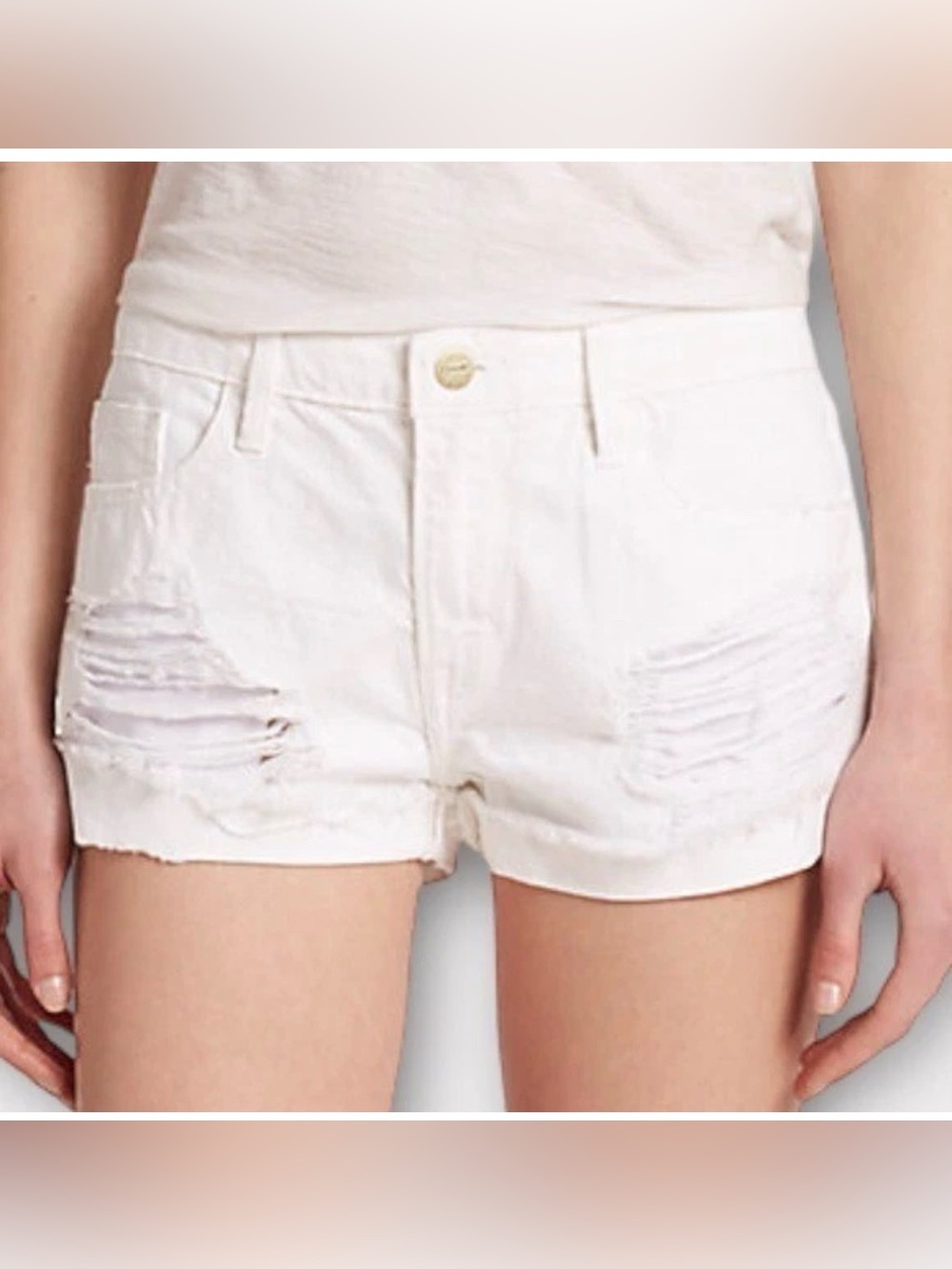 FRAME DENIM Le Grand Garcon white Shorts size 26 - cuffed, distressed
